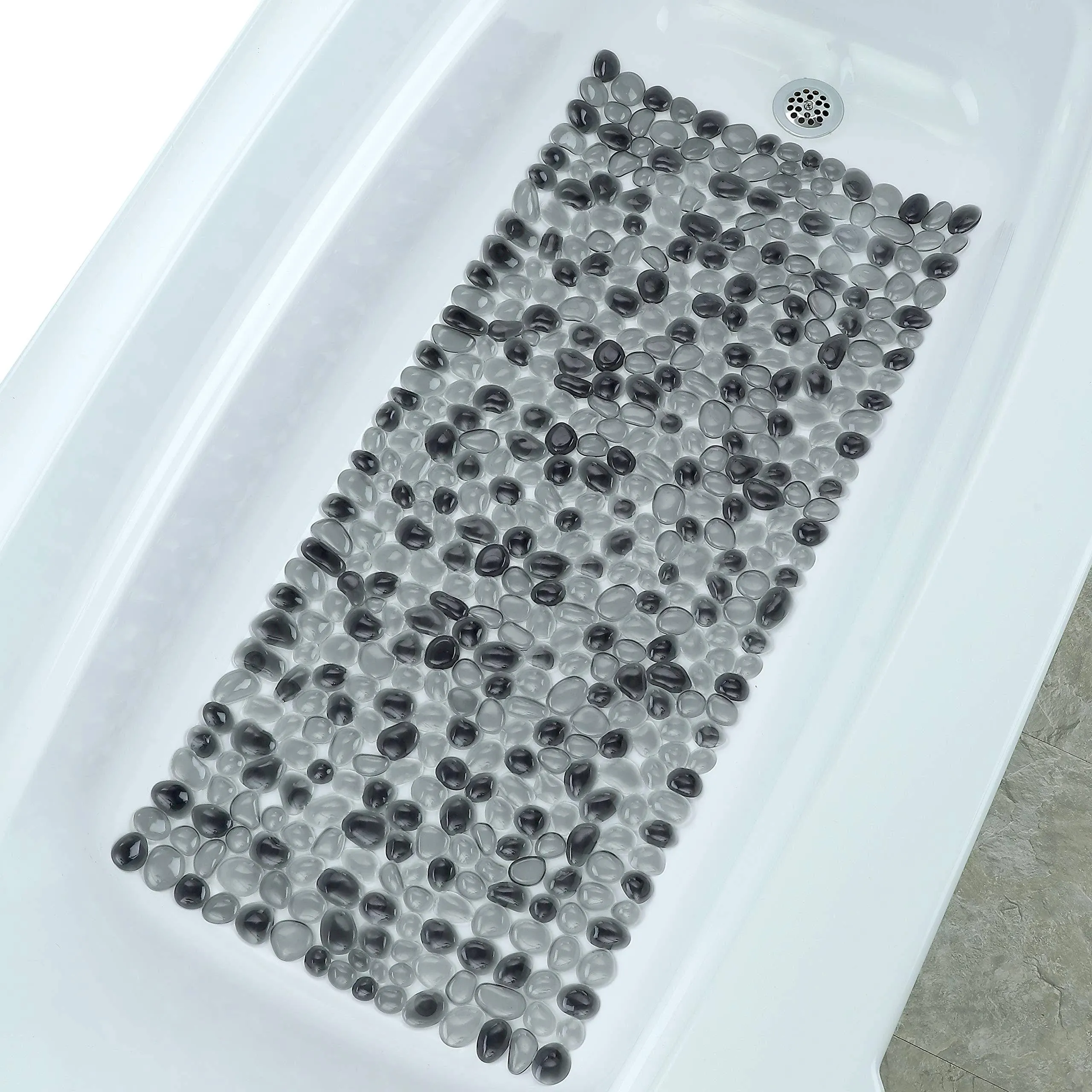 Symple Stuff 17 in. x 38 in. Extra Long Pebble Bath Mat in Dark Gray