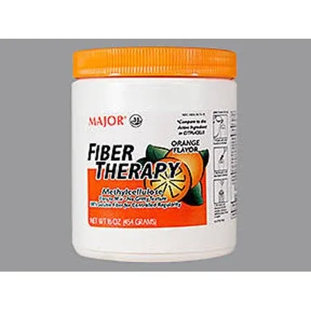 Major Fiber Therapy Easy to Mix Non-Gritty Texture Orange Flavor Methylcellulose 100% Soluble Fiber for Controlled Regularity - 16 Oz