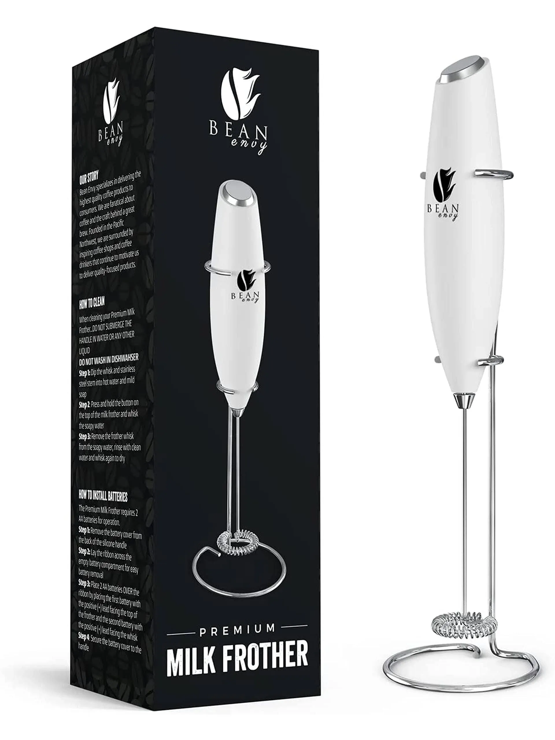 Bean Envy Handheld Milk Frother for Coffee - Electric Hand Blender Mini Drink ...