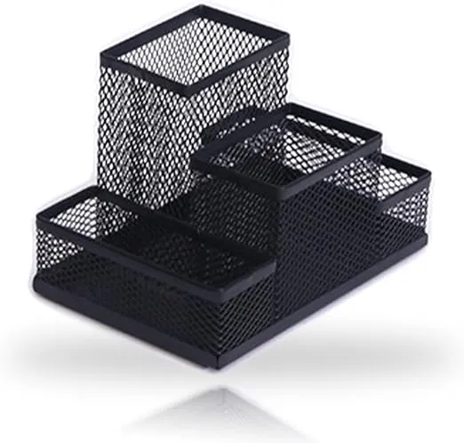 Desk Organizer Desktop Mesh Pen Pencil Holder Caddy with 4 Compartments Offic...