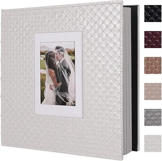 RECUTMS 60 Pages Handmade DIY 4x6 5x7 8x10 Photos of Any Size, Button Grain Leather Cover of Wedding Photo Album Baby Picture Book Family Scrapbook Photo Album (Black)