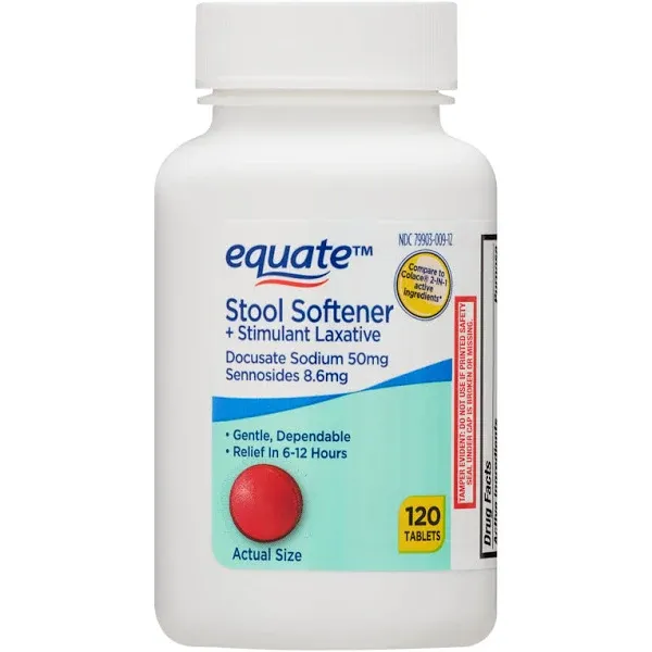 Equate Stool Softener Plus Stimulant Laxative Tablets for Constipation, 120 Ct