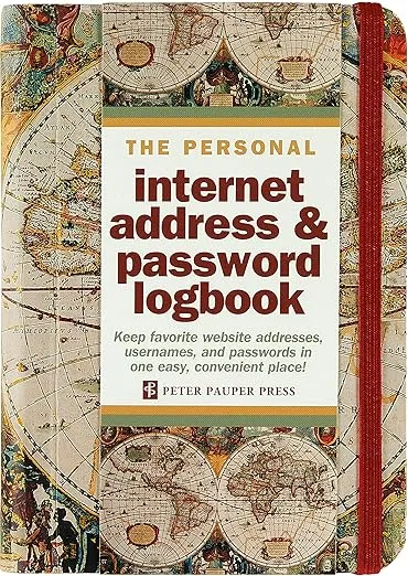 Old World Internet Address & Password Logbook (removable cover band for security)