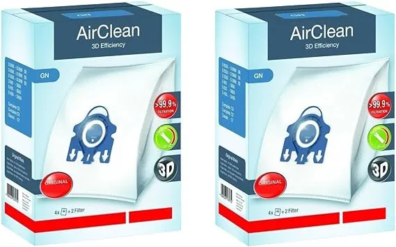 Miele GN AirClean 3D Efficiency Vacuum Cleaner Bags - 2 Boxes - Includes 8 Genuine AirClean GN Bags + 2 Genuine Super Air Clean