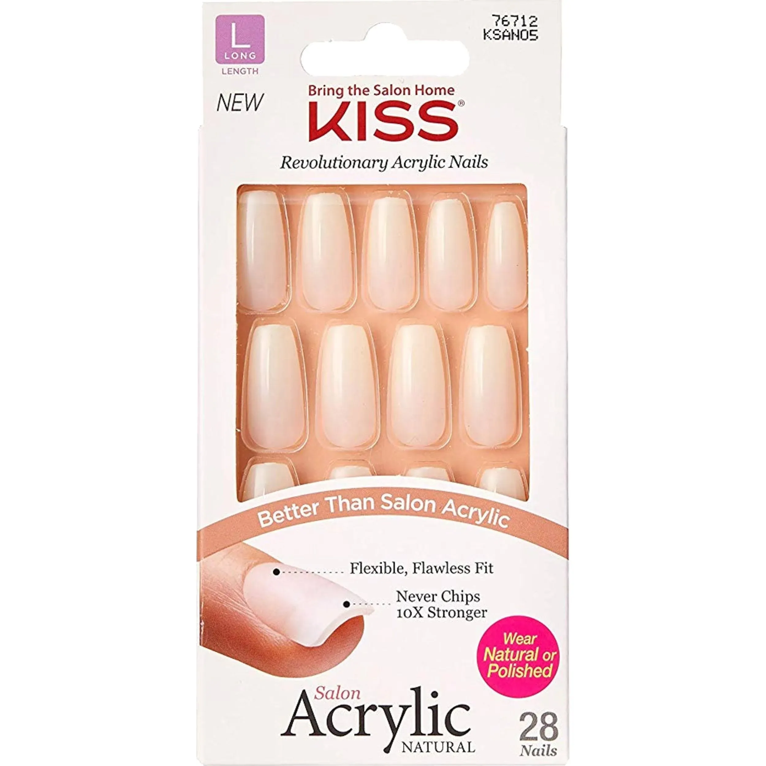 Kiss Salon Acrylic Nails, Natural, Long Length, KSAN05 - 28 nails