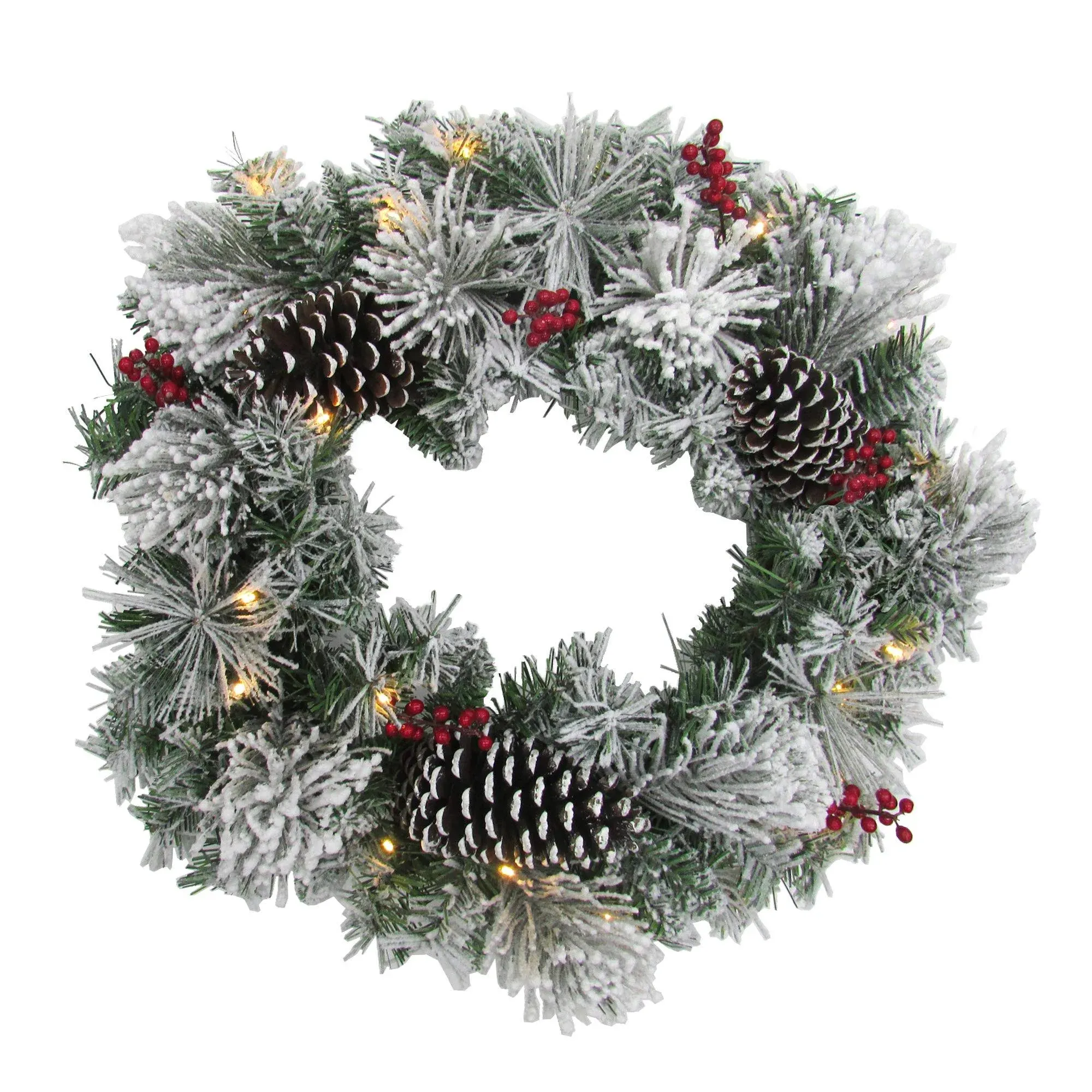 Fraser Hill Farm 24-in. Christmas Snow Covered Wreath w/ Pinecones and Berries, Various Lighting Options