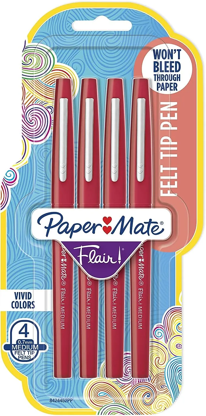 Paper Mate Flair Felt Tip Pen, Assorted - 4 pack