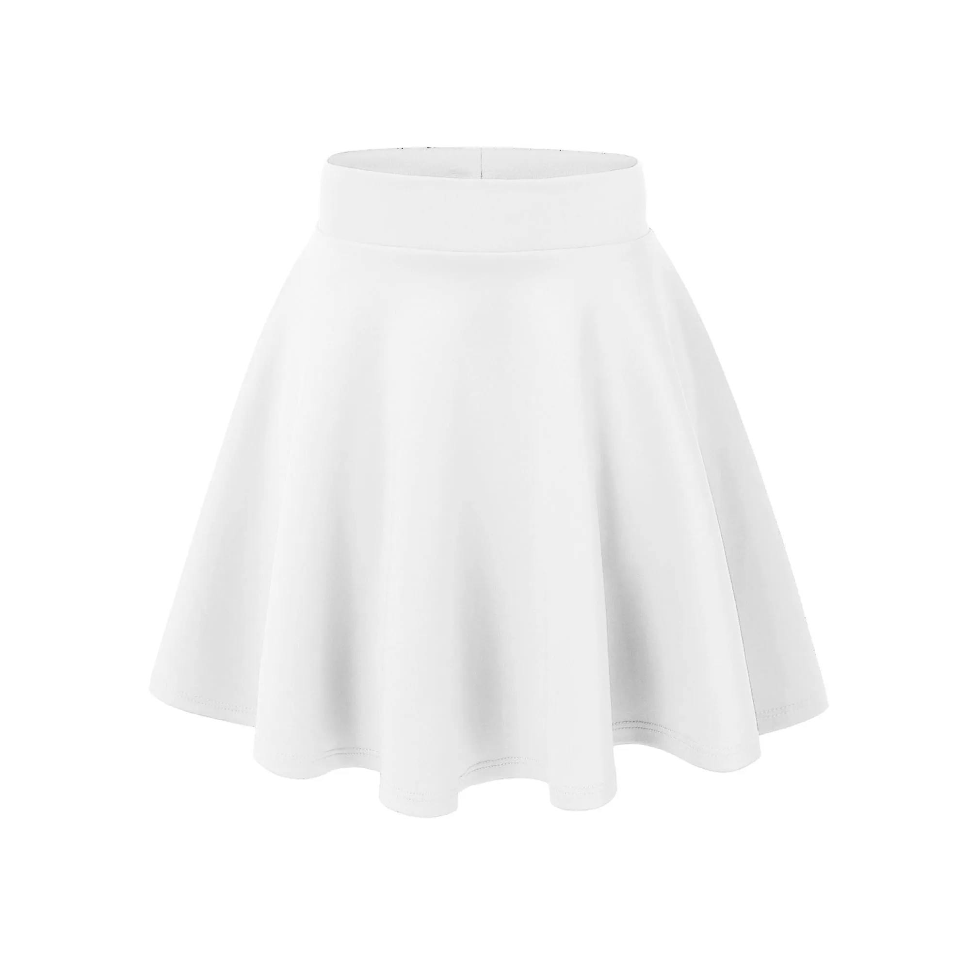 MBJ WB669 Womens Basic Versatile Strechy Flare Skater Skirt S WHITE