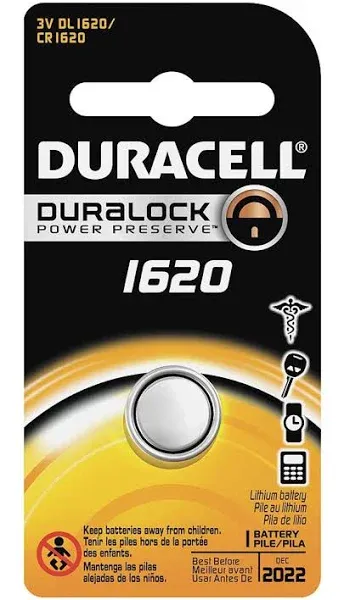 Duracell CR1620 3V 68mAh Lithium Coin Battery #DL1620B