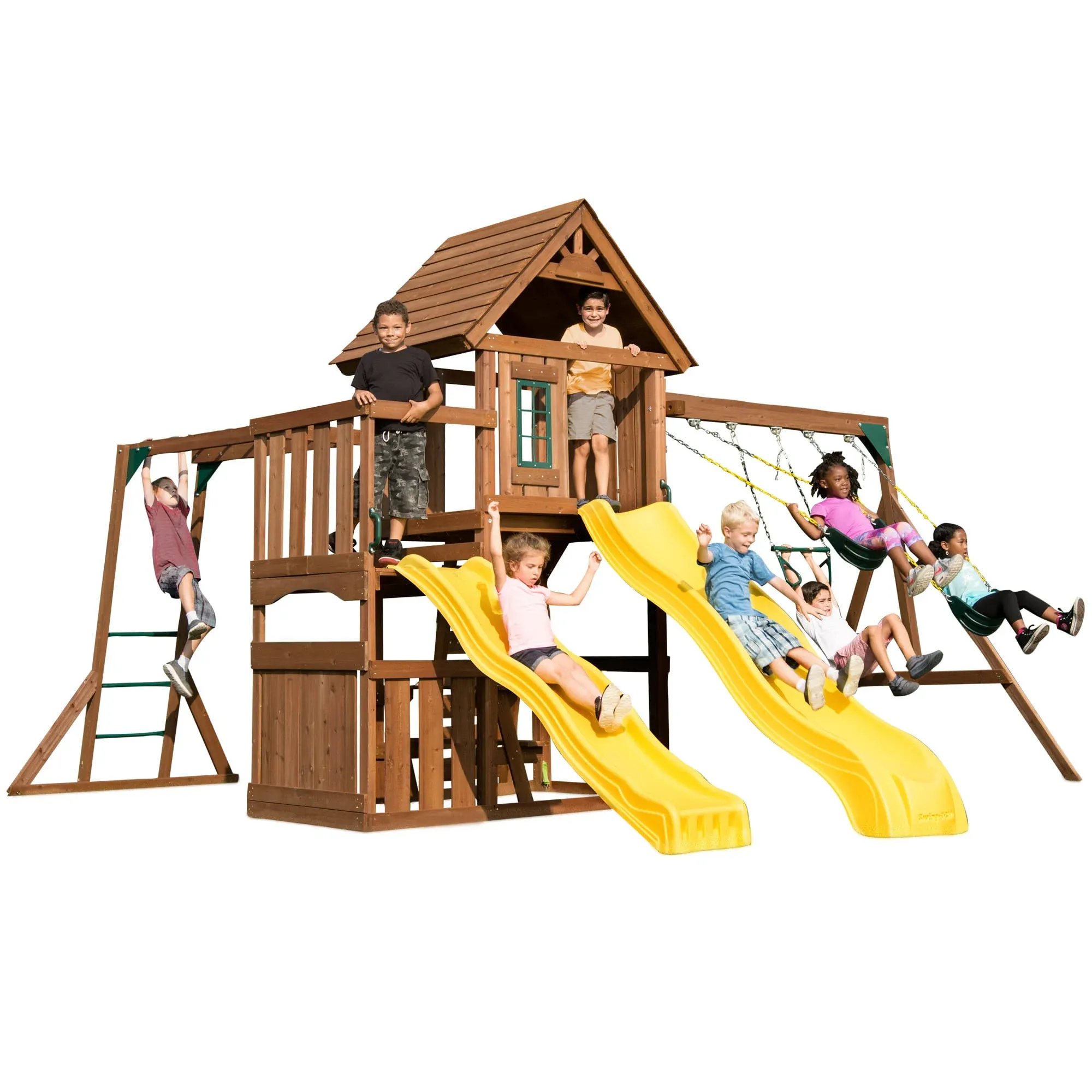 Timberview Wooden Play Swing Set Swing-n-slide