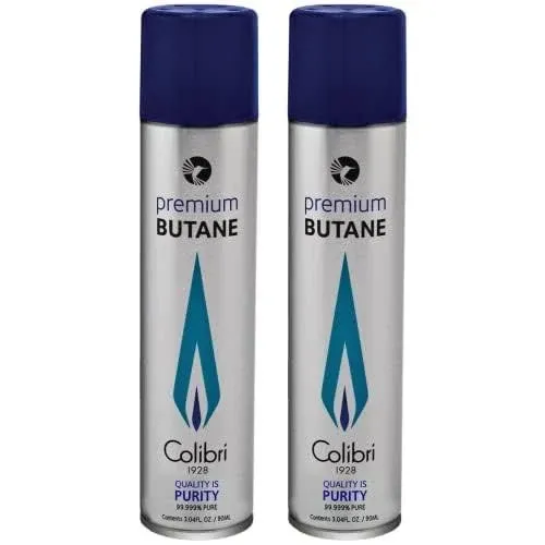 Colibri Premium Butane Fuel - Torch Replacement Canisters, 99.999% Pure Refill Fluid, 90ml (3.04fl oz) Cans, Pack of 2