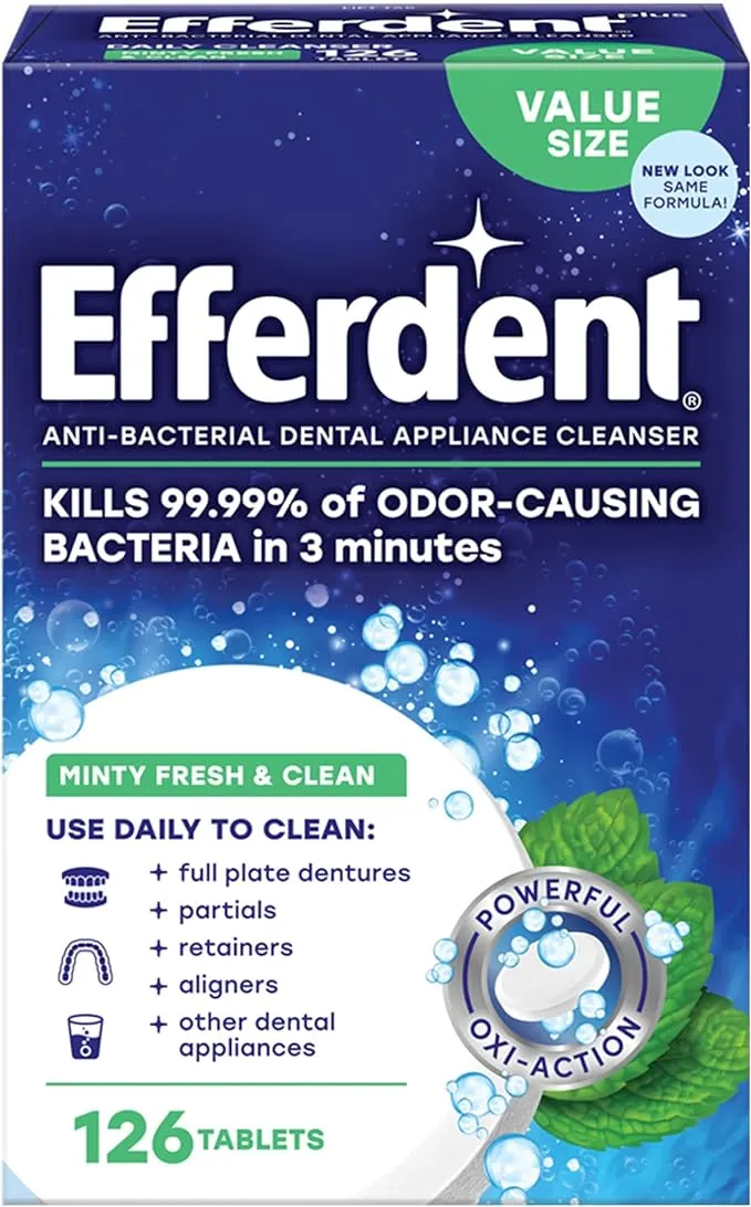 Efferdent Plus Anti-Bacterial Denture Cleanser Mint 126 Tablets