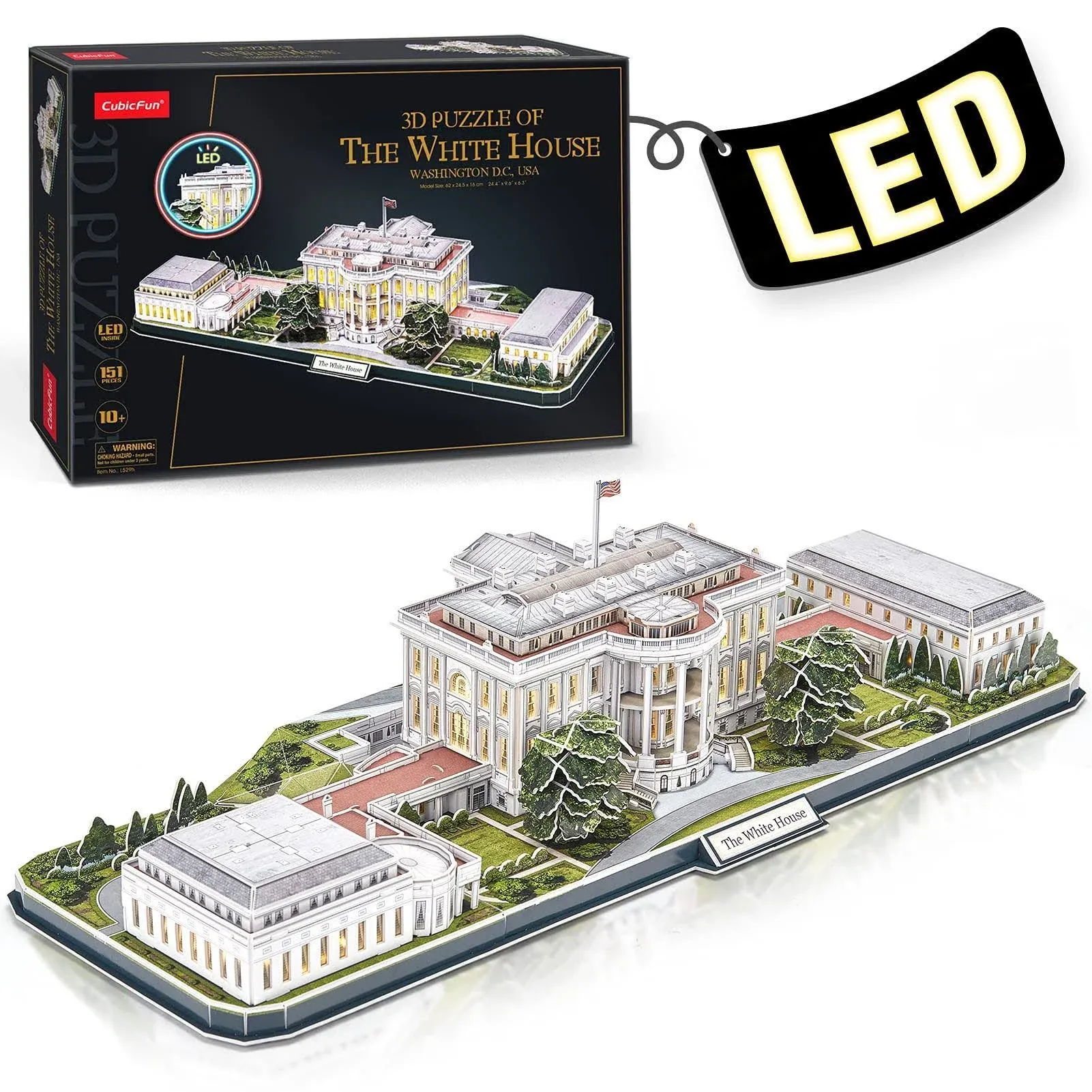 CubicFun 3D Puzzles for Adults LED Rotatable White House with Detailed Interior ...