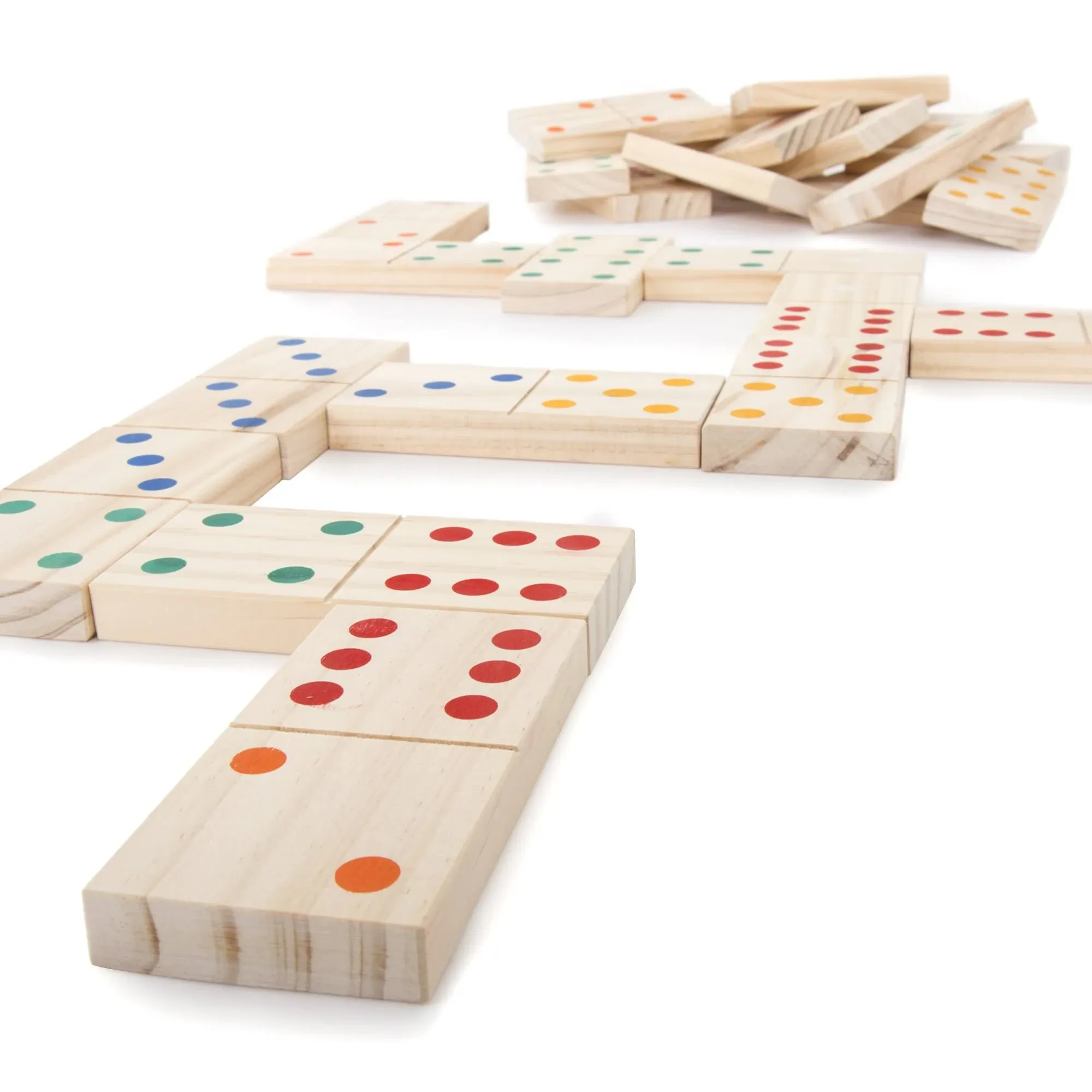 Giant Huge Wooden Dominoes Set 5.3 x 2.6 In. Mesh Bag Indoor Outdoor 28 Pc