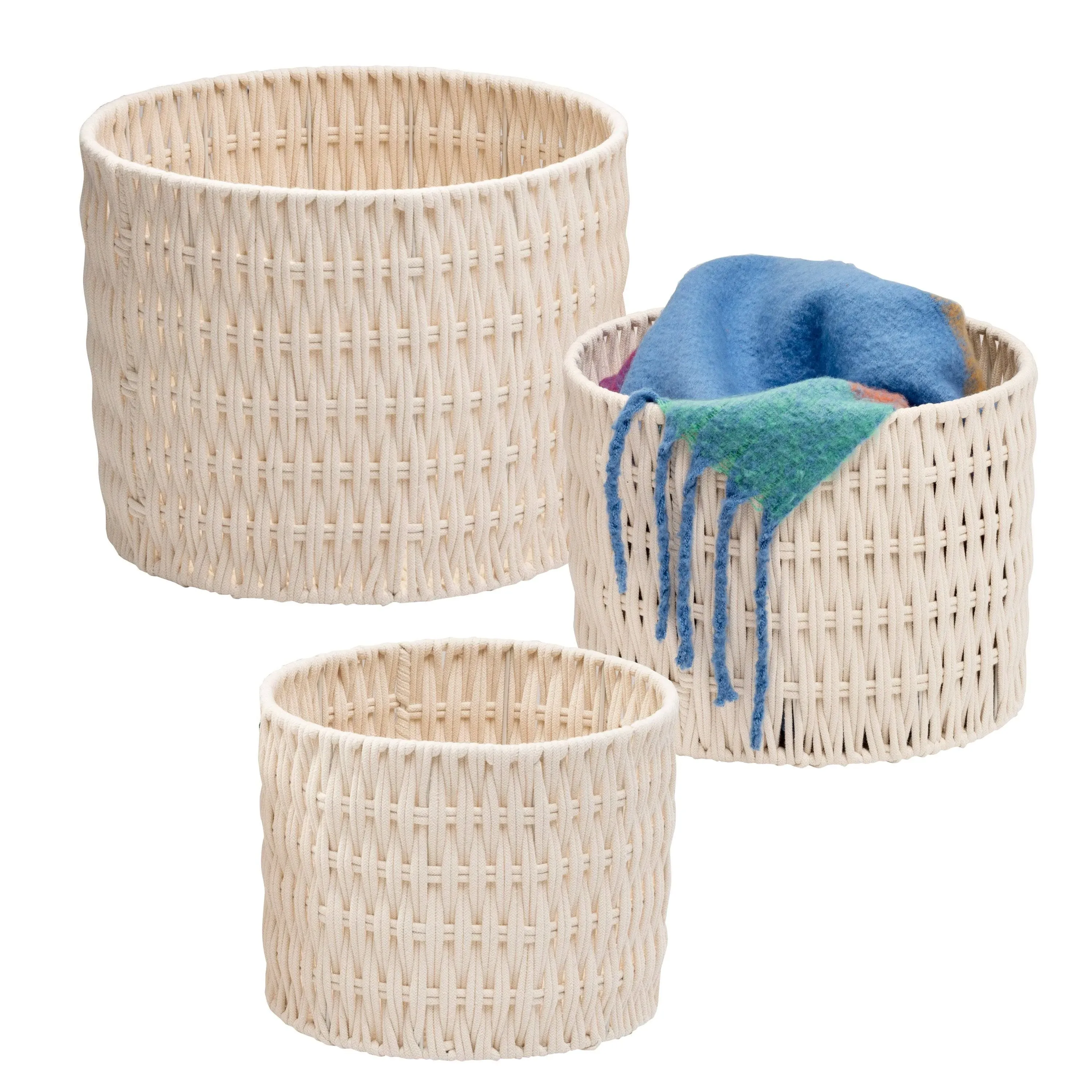 Honey Can Do 3pc Cozy Weave Basket, White