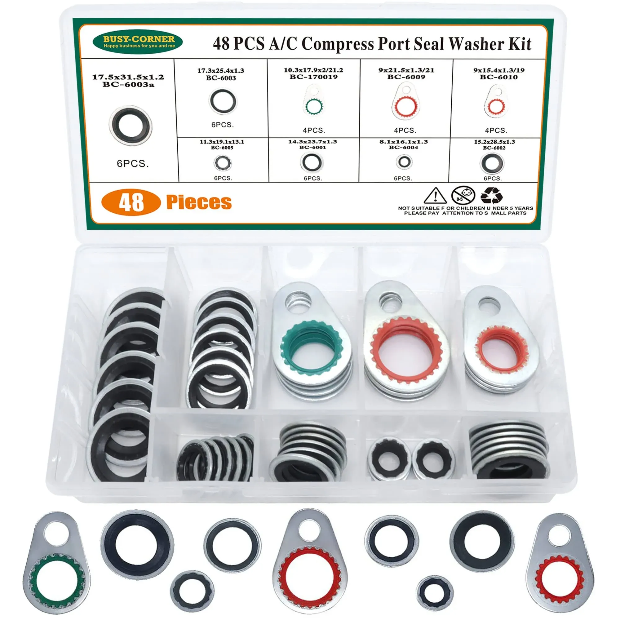 A/C Compressor Gasket Seals Kit - 48 Port Seal Washers