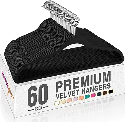 Velvet Hangers 60 Pack Black – Heavy Duty Velvet Clothes Hangers - Non Slip Felt