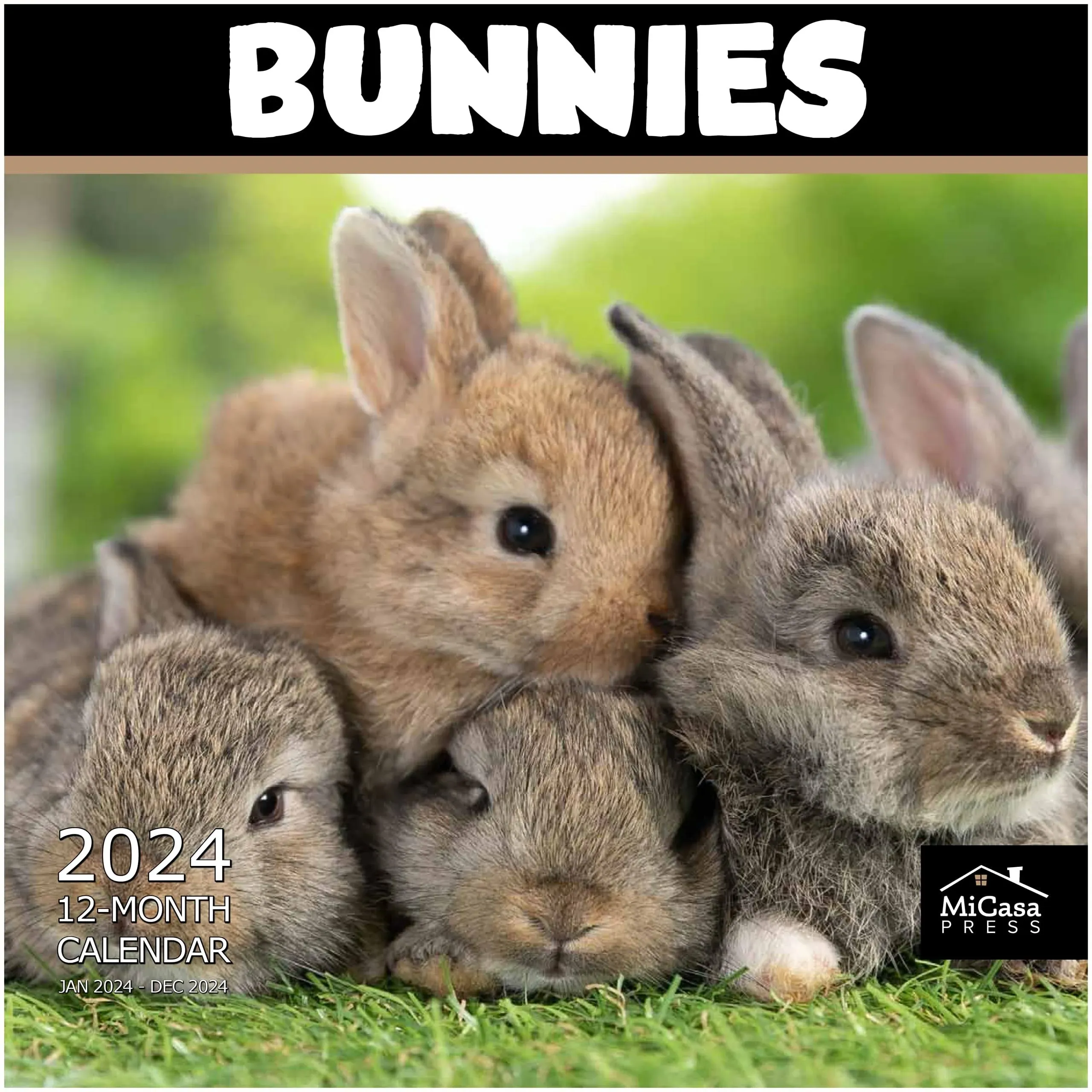 Wall Calendar Bunnies 2024 Hangable Monthly | 12&#034; X 24&#034; Open | Thick &amp; Sturdy P