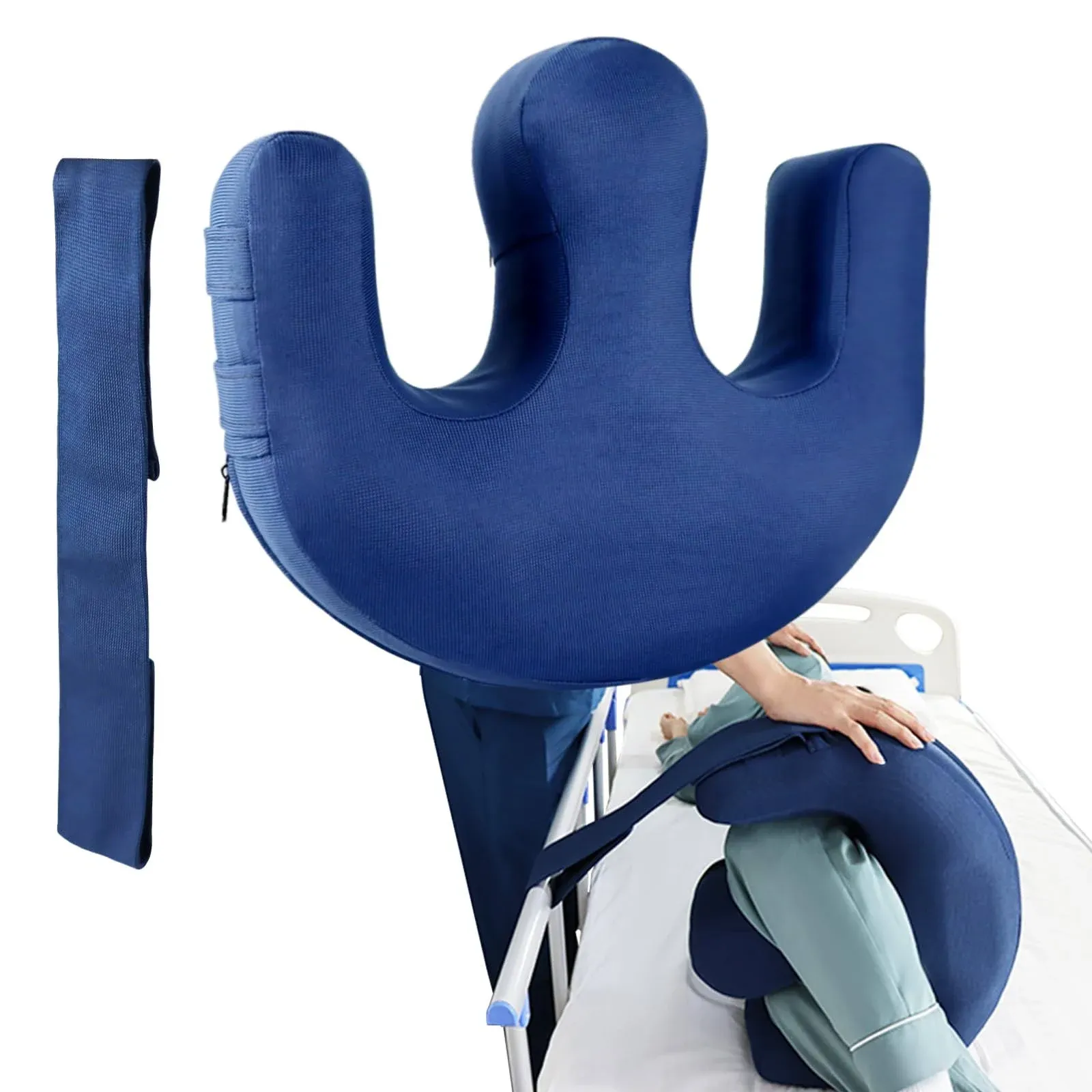 YHK Inflatable Turning Device, Polyester Prevent Muscle Atrophy Elderly with Removable Straps U-Shaped Multifunctional Turning Pillow, Bedridden Nursing Supplies for The Elderly（Dark Blue ）