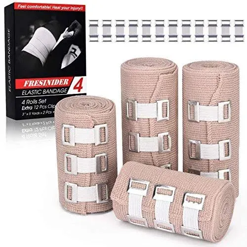 FRESINIDER Elastic Bandage Wrap 4 Pack(2 x 3" + 2 x 4" Wide Rolls) + 24 Clips ...