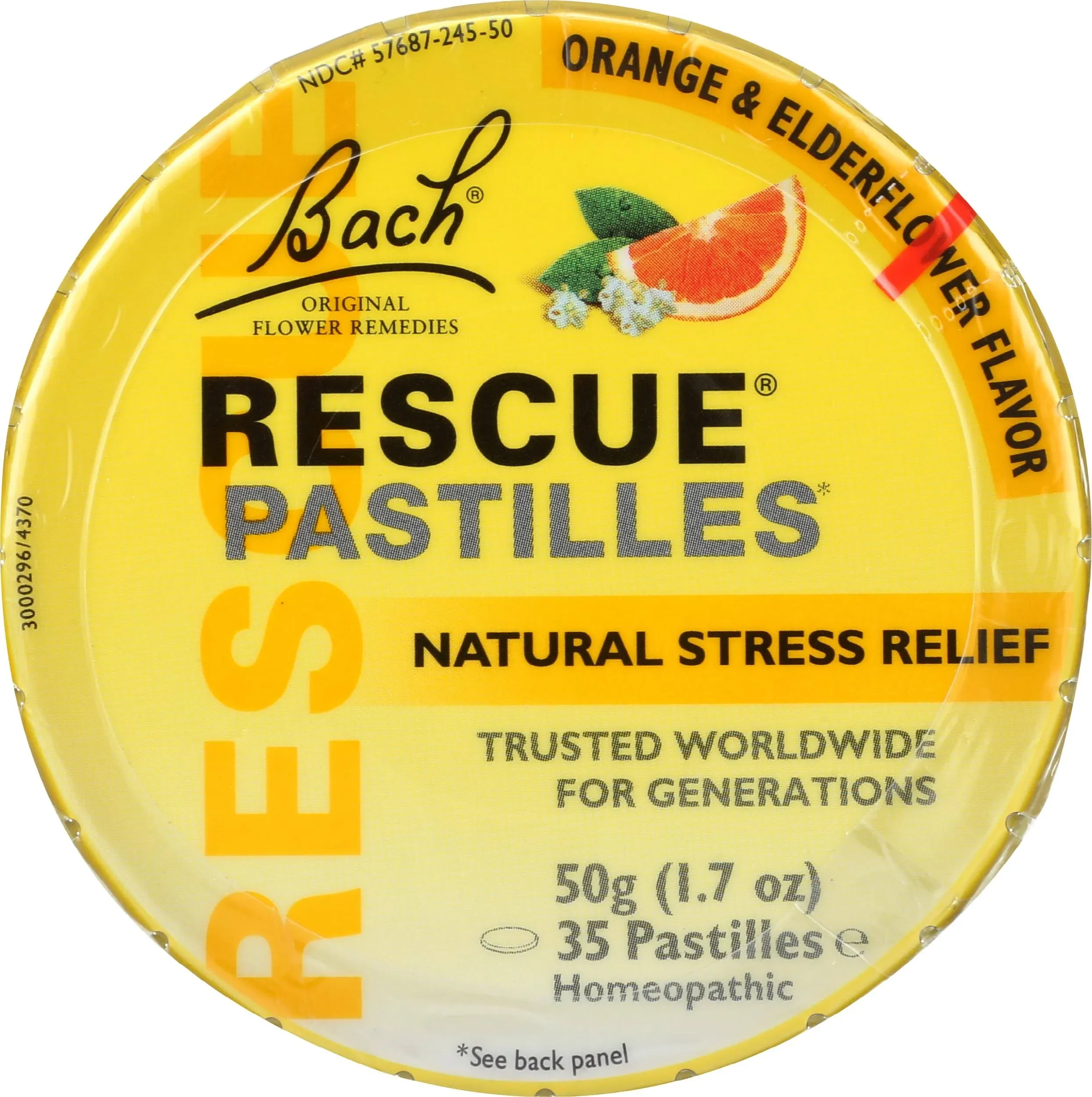 Bach Flower Remedies Rescue Pastilles, Orange Elderflower - 1.7 oz jar