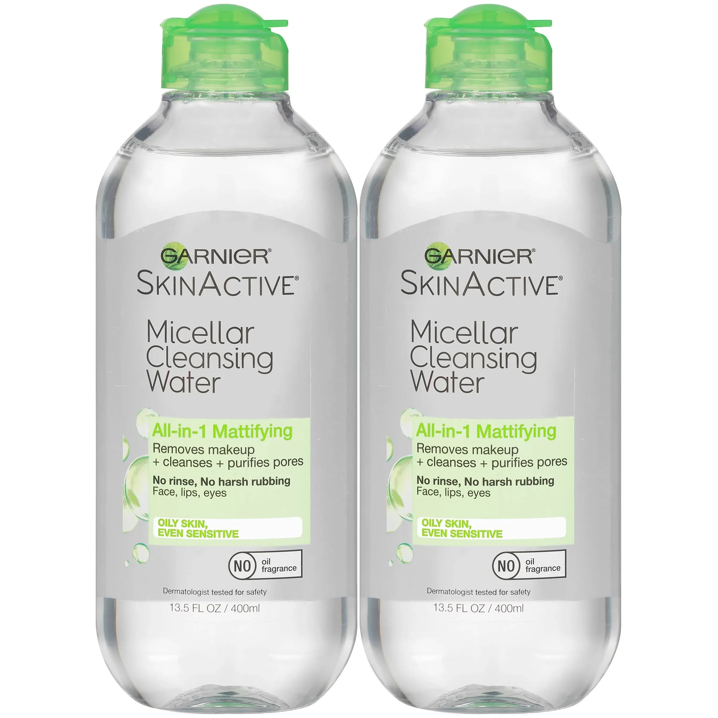 Garnier Micellar Water for Oily Skin, Facial Cleanser & Makeup Remover, Mattifying, For All Skin Types, Vegan, Cruelty Free, 13.5 Fl Oz (400mL), 2 Count