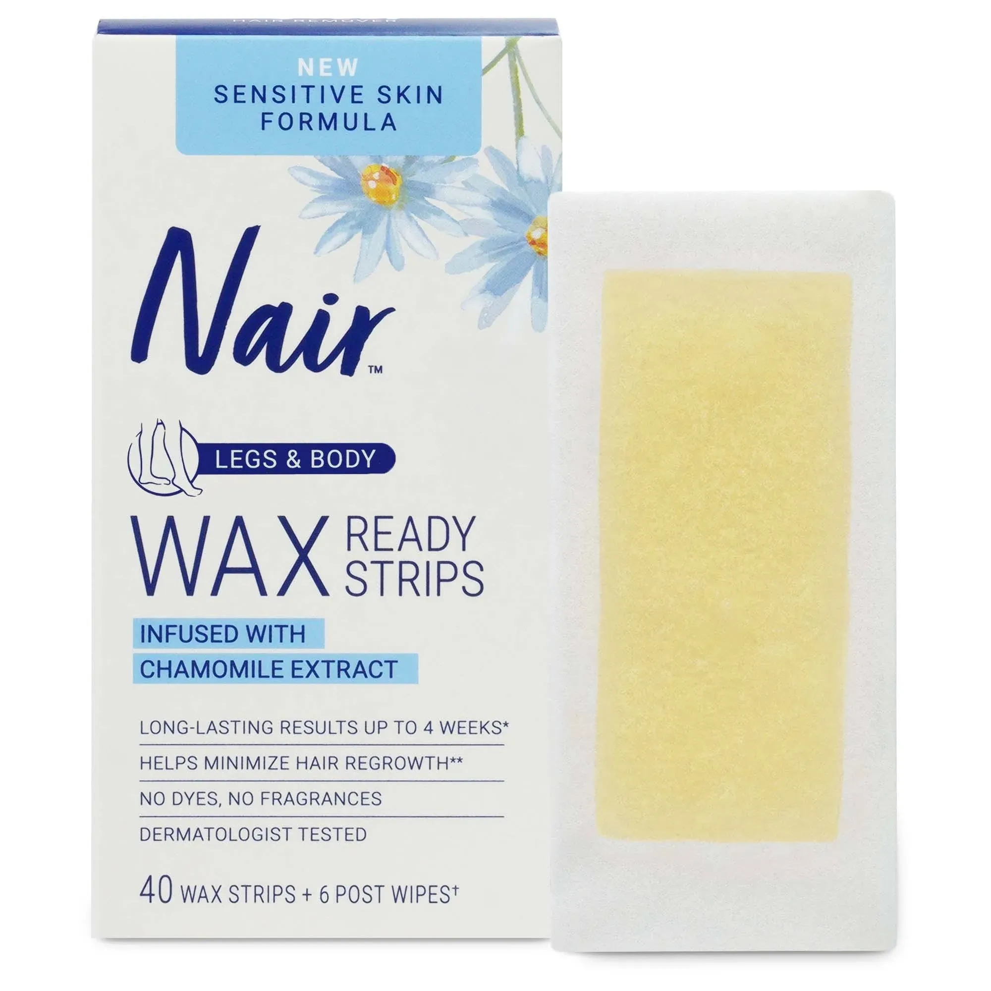 Nair Wax Ready Strips for Legs &amp; Body, Chamomile Extract 40 Ct 022600001584VL