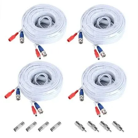 ANNKE 4 Pack 30M/100ft All-in-One Video Power Cables, BNC Extension Security Wire Cord for CCTV Surveillance DVR System Installation, Free BNC RCA Connector and 100pcs Cable Clips Included (White)