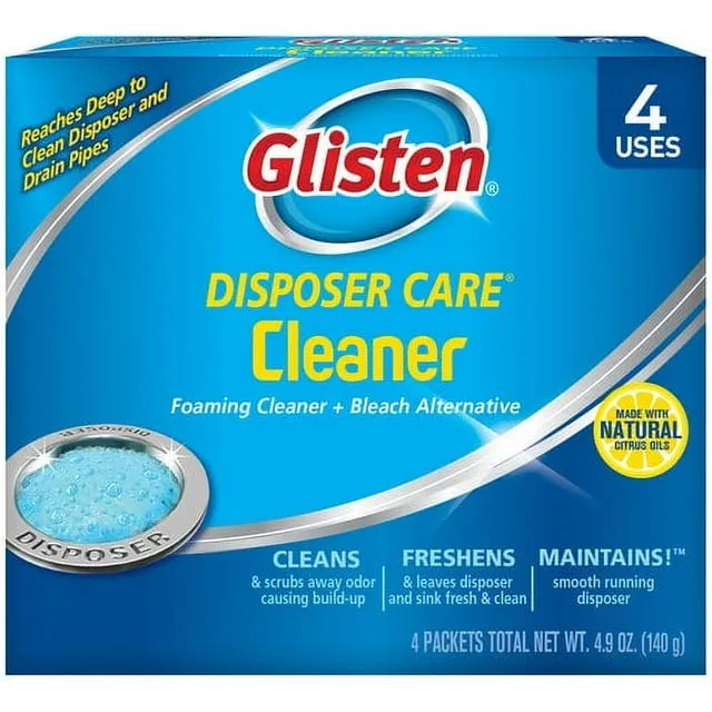 Glisten Garbage Disposal Cleaner and Odor Eliminator with Foaming Action, Removes Buildup and Cleans, Lemon Scent, 4 Uses