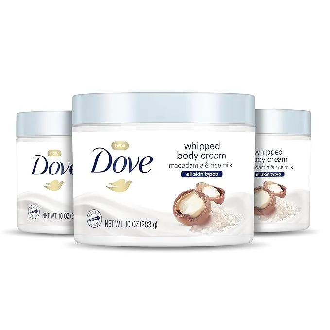 Dove Whipped Body Cream Dry Skin Moisturizer Macadamia and Rice Milk Nourishes ...