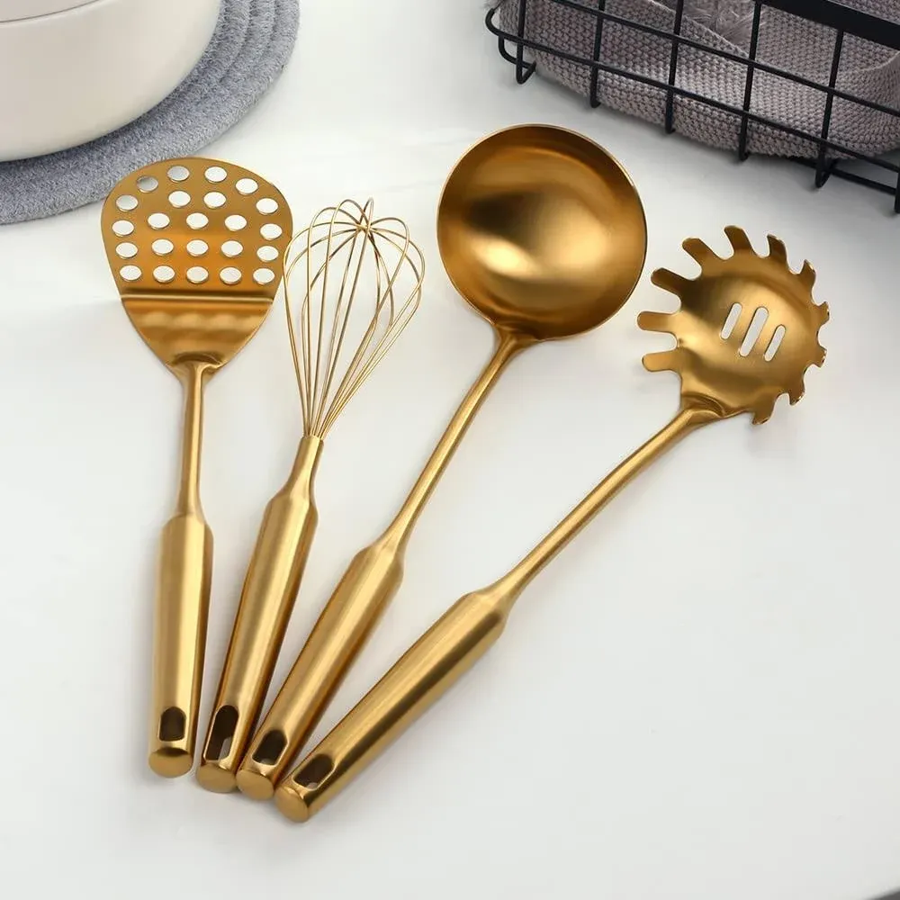 MINGYU Gold Kitchen Utensils Set of 4 Cooking Utensils Set, Titanium Plated ...