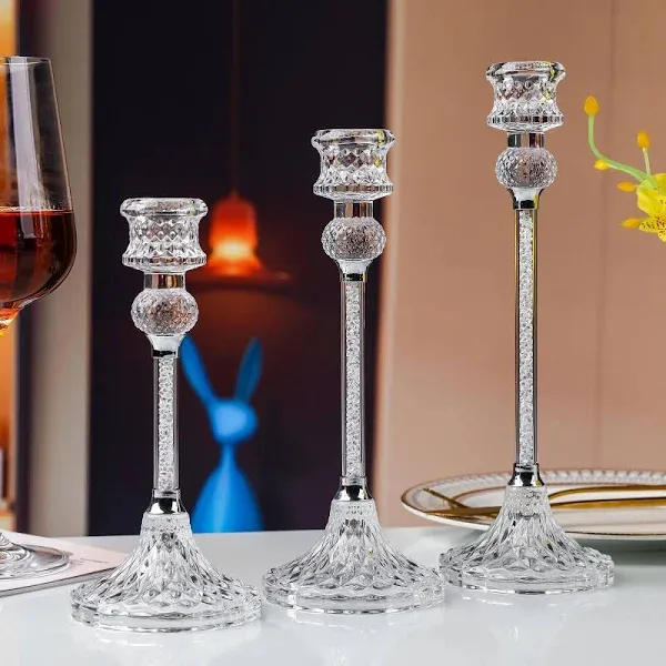 3pcs Glass Candlestick Holders Set