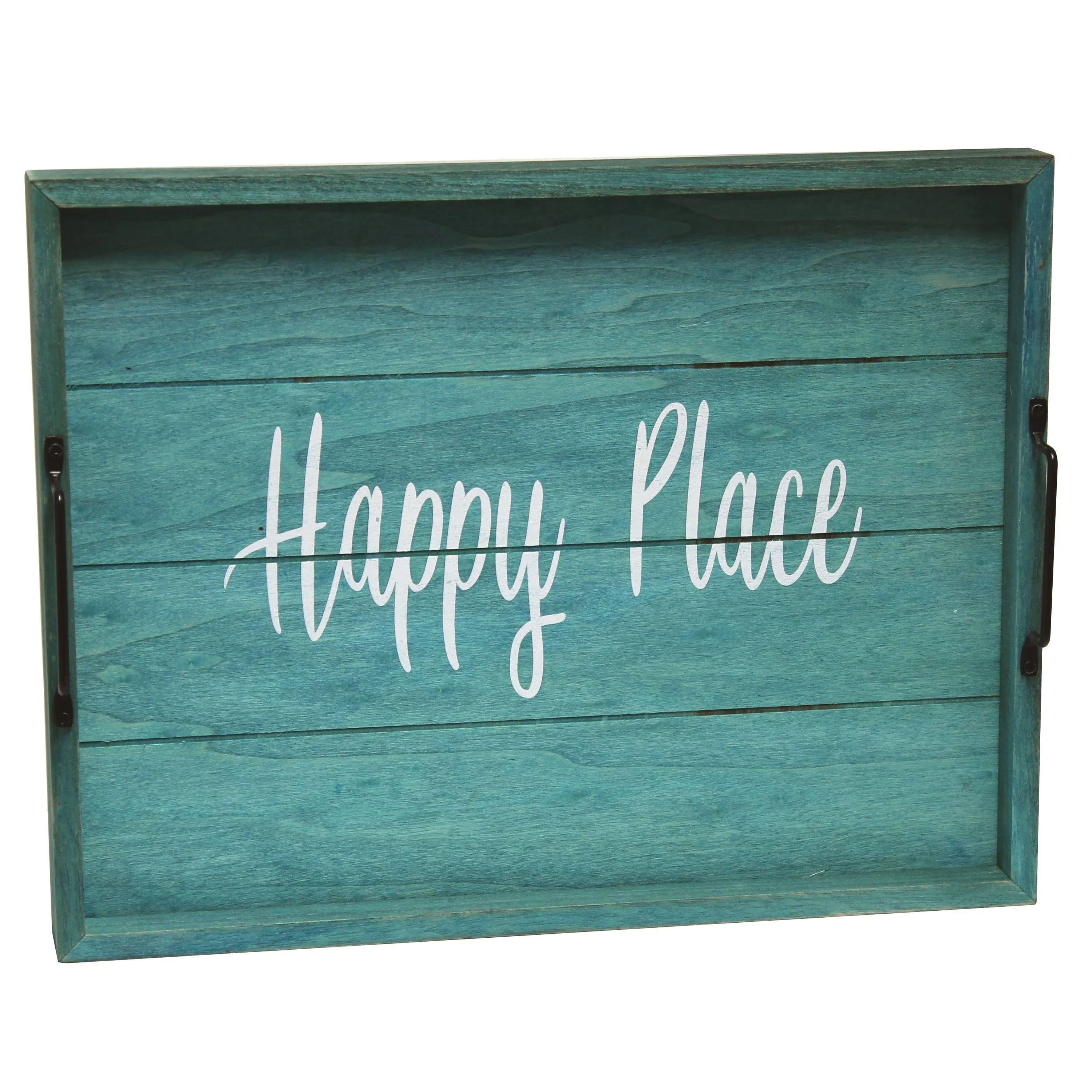 Elegant Designs Decorative Wood Serving Tray w/ Handles, 15.50" x 12", Happy Place - Blue Wash