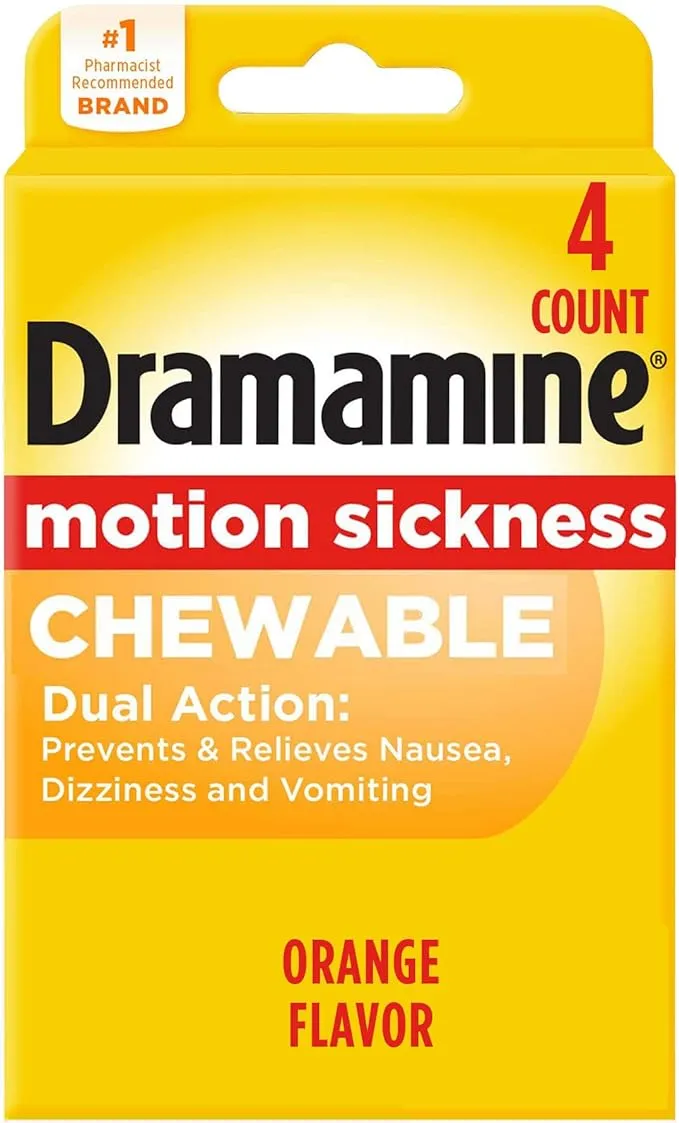 Dramamine Motion Sickness Relief Chewable Tablets - Orange 4 ct