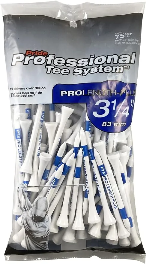 Pride Golf Tee PTS ProLength Plus White Golf Tees, 75 Count