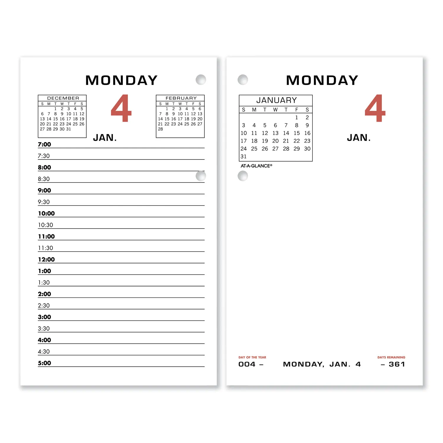 AT-A-GLANCE Two-color Desk Calendar Refill 3.5 x 6 White Sheets 12-Month Jan to Dec 2024