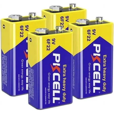 PKCELL 9V Battery Carbon Zinc for Smoke Detectors 6F22 Battery, 10-Year Shelf Life，Ultra Long-Lasting(4 Count)