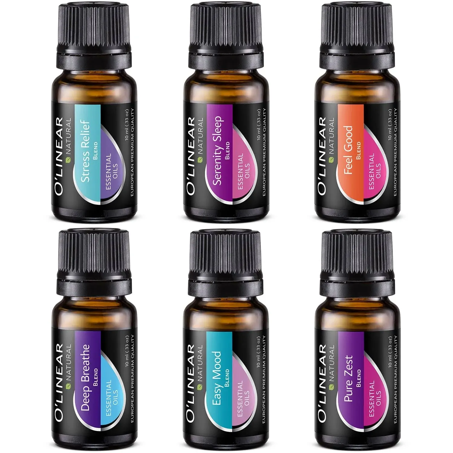 O'linear Top 6 Blends Essential Oils Set - Aromatherapy Diffuser Blends Oils for Sleep, Mood, Breathe, Muscle Relief, Temptation, Feel GOOD, Anxiety