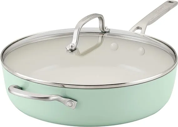 KitchenAid 5-Quart Hard Anodized Ceramic Nonstick Sauté Pan with Lid, Pistachio