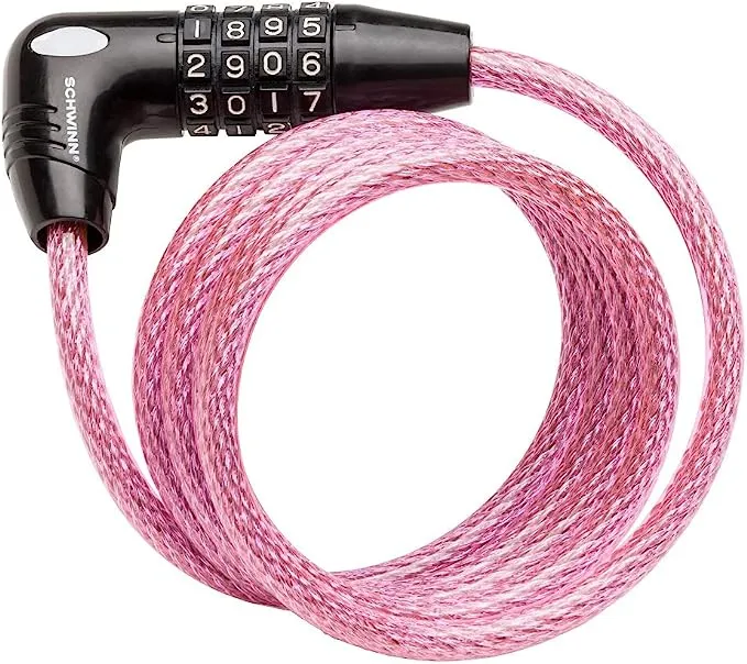 Schwinn Anti Theft Bike Lock, Pink, 5 Foot, Security Level 1 Combination Lock.