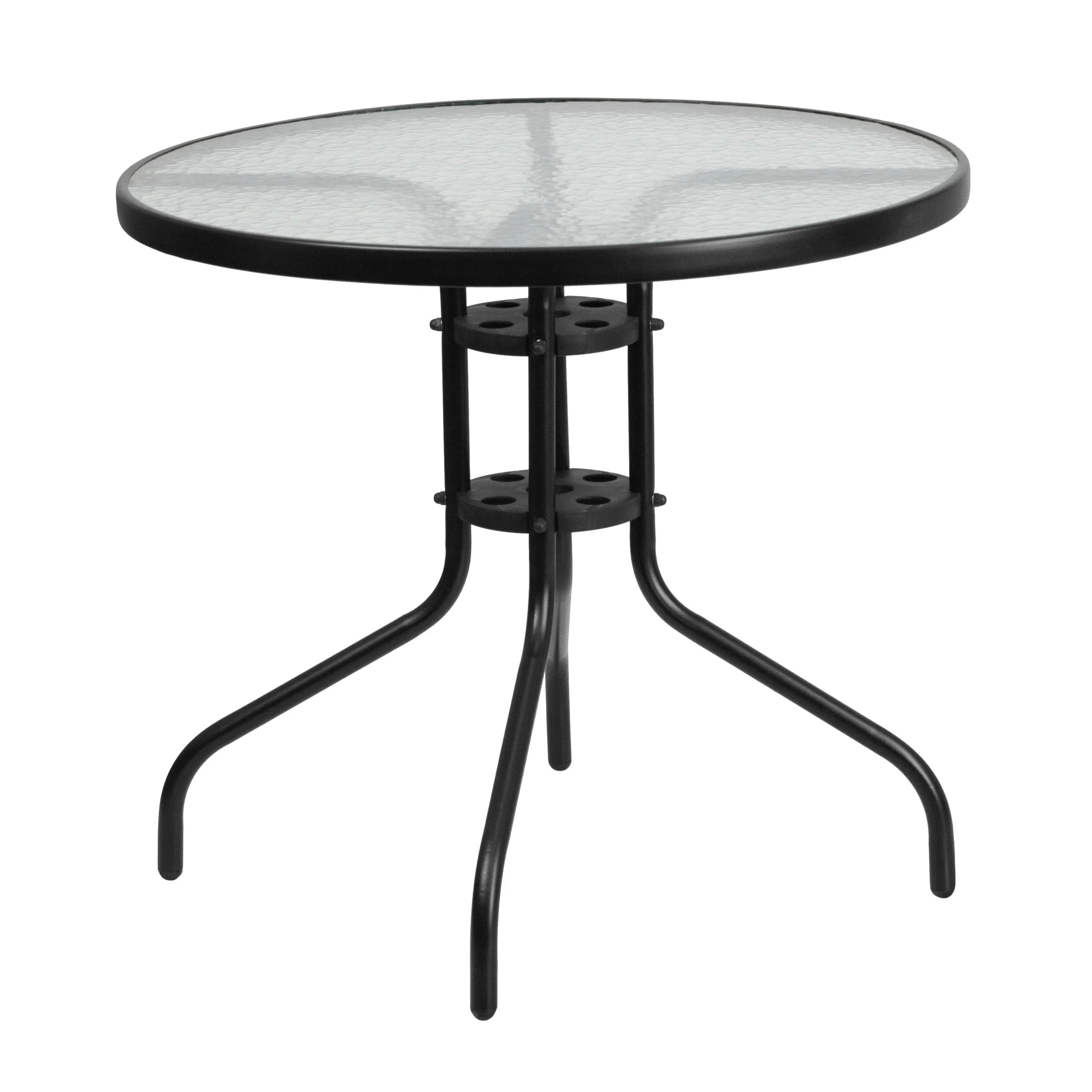 Flash Furniture Round Tempered Glass Metal Table