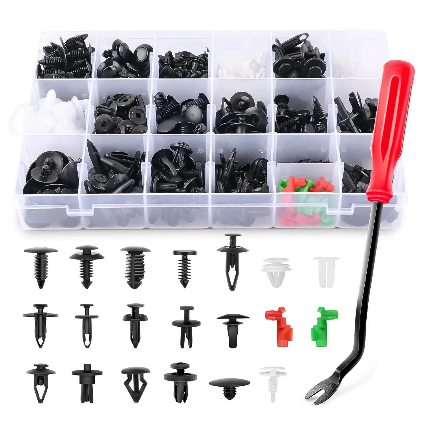 GOOACC 425 Pcs Car Body Retainer Assortment Clips Set Tailgate Handle Rod Clip & Fastener Remover-19 Most Popular Sizes Auto Push Pin Rivets Set -Door