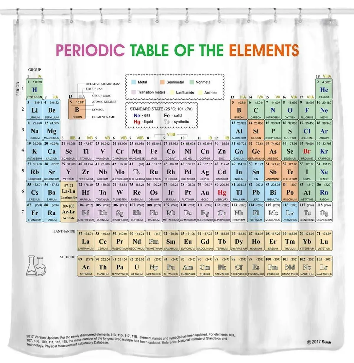 Updated Periodic Table of Elements Fabric Shower Curtains for Chemistry Students and Teacher Use as Poster. 71" X 71"