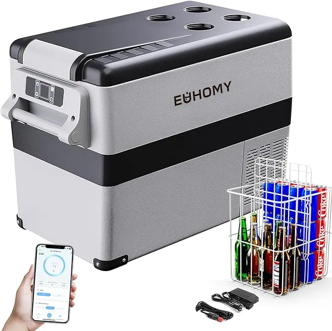 EUHOMY 12 Volt Car Refrigerator,48 Quart(45L) Car Fridge Electric Cooler APP Control,12V Refrigerator -4℉~68℉ with 12/24V DC & 110-240V AC, Portable Refrigerator for Camping, Travel, RV, Truck, Home