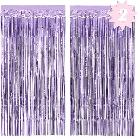 xo, Fetti Party Decorations Matte Purple Fringe Foil Curtain - Set of 2 | 