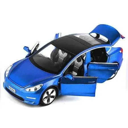 1:32 Scale Model 3 Car Toy Pull Back with Sound and Light, Alloy Diecast Mini Vehicles Toys for Kids Gift or Tesla Car Model Collection Enthusiasts Gift (Cool Blue)