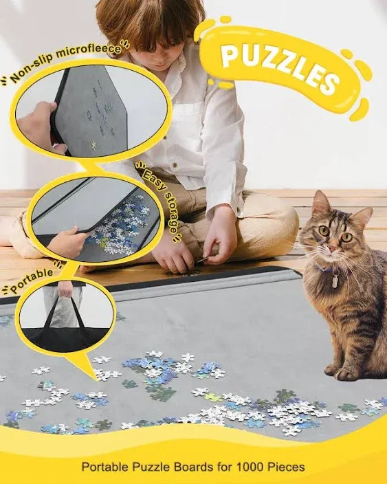 Jigsaw Puzzle Board Portable - 1500 Pieces Puzzle Protector with 4 Sorting Trays, Foldable Mat, and Puzzle Keeper with Non-Slip Surface