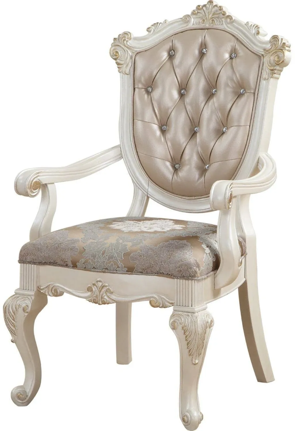 Acme Chantelle Arm Chair Set-2 Rose Gold PU Pearl White