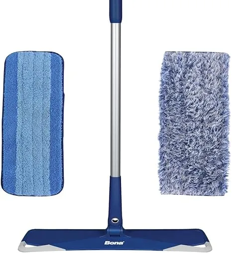 Bona Floor Mop Starter Kit - 2-in-1 Wet + Dry Floor Sweeping + Mopping - 1 Mop, 1 Reusable Sweeping Pad, 1 Reusable Mopping Pad