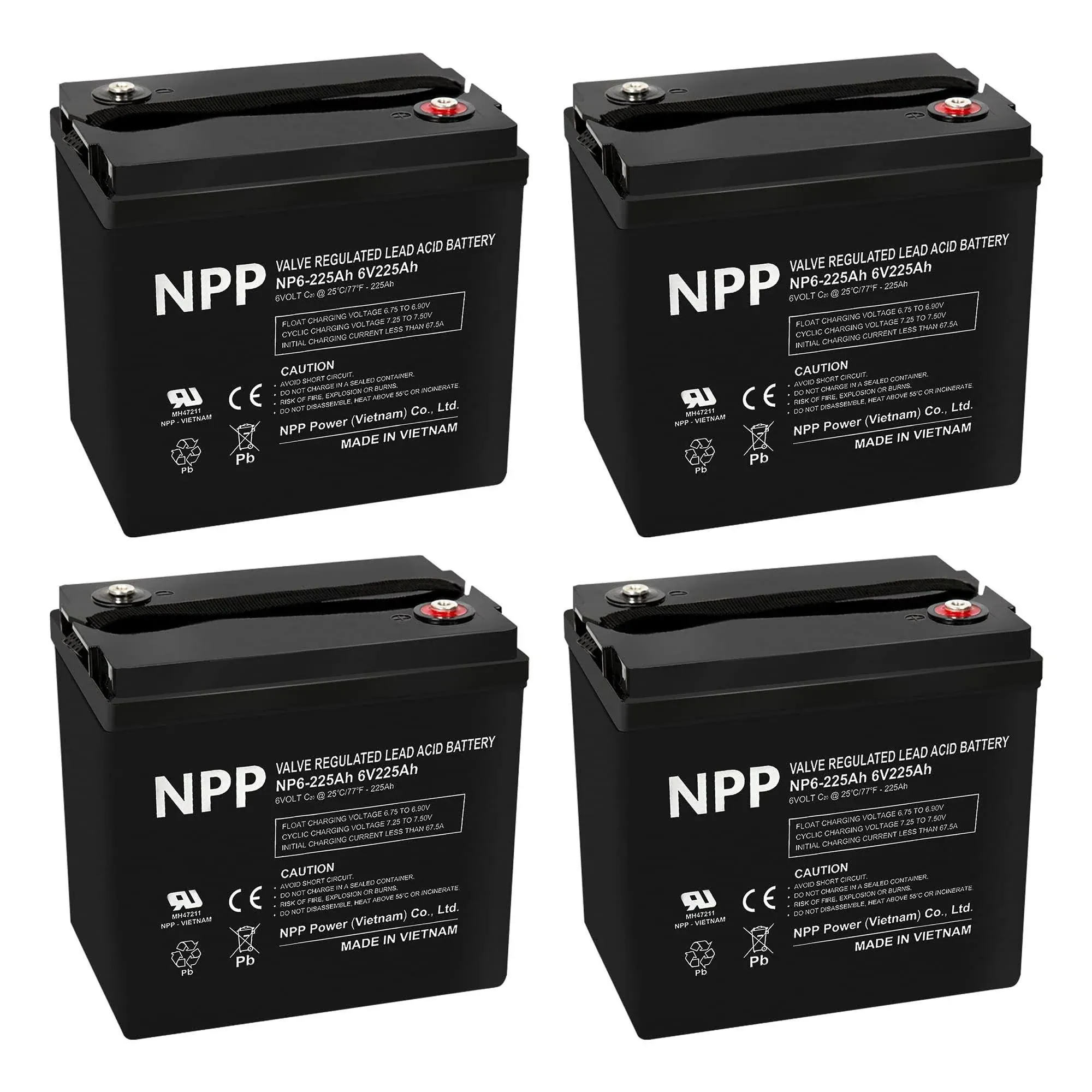 NPP Np6-225Ah T16, 4pcs 6V 225AH Deep Cycle SLA AGM Battery Perfect for Golf Cart ...